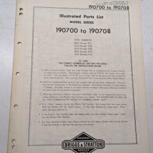Briggs & Stratton Illustrated Engine Repair Parts List Book Manual 190700-190708