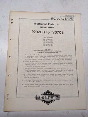 Briggs & Stratton Illustrated Engine Repair Parts List Book Manual 190700-190708