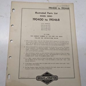 Briggs & Stratton Illustrated Engine Repair Parts List Book Manual 190400-190468