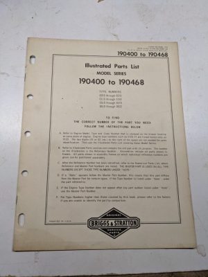 Briggs & Stratton Illustrated Engine Repair Parts List Book Manual 190400-190468