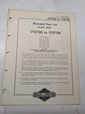 Briggs & Stratton Illustrated Engine Repair Parts List Book Manual 170700-170708