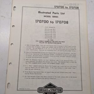 Briggs & Stratton Illustrated Engine Repair Parts Book Manual 170700-170708