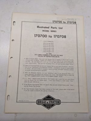 Briggs & Stratton Illustrated Engine Repair Parts Book Manual 170700-170708