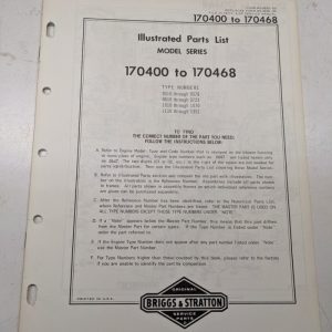 Briggs & Stratton Illustrated Engine Repair Parts List Book Manual 170400-170468