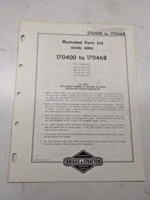 Briggs & Stratton Illustrated Engine Repair Parts List Book Manual 170400-170468