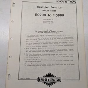 Briggs & Stratton Illustrated Engine Repair Parts List Book Manual 110900-110999