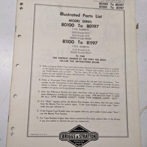 Briggs & Stratton Illustrated Engine Repair Parts List Book Manual 80100 81100