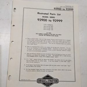 Briggs & Stratton Illustrated Engine Repair Parts List Book Manual 92900-92999