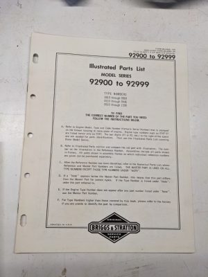 Briggs & Stratton Illustrated Engine Repair Parts List Book Manual 92900-92999