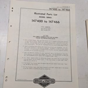 Briggs & Stratton Illustrated Engine Repair Parts List Book Manual 147400-147466