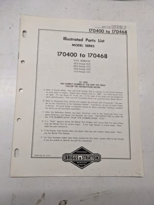Briggs & Stratton Illustrated Engine Repair Parts List Book Manual 170400-170468