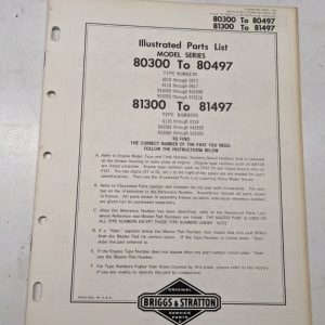 Briggs & Stratton Illustrated Engine Repair Parts List Book Manual 80300 81300
