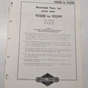 Briggs & Stratton Illustrated Engine Repair Parts List Book Manual 92500-92599