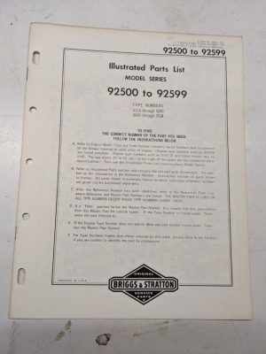Briggs & Stratton Illustrated Engine Repair Parts List Book Manual 92500-92599