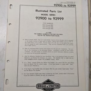 Briggs & Stratton Illustrated Engine Repair Parts Book Manual 92900-92999
