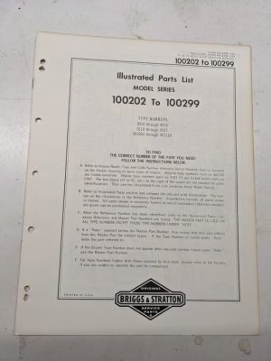 Briggs & Stratton Illustrated Engine Repair Parts List Book Manual 100202-100299