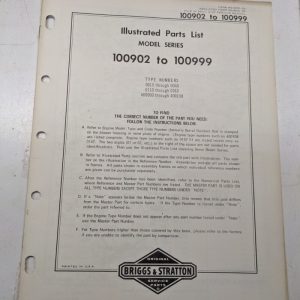 Briggs & Stratton Illustrated Engine Repair Parts List Book Manual 100902-100999