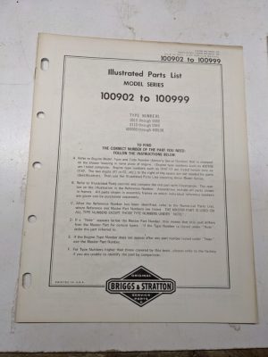 Briggs & Stratton Illustrated Engine Repair Parts List Book Manual 100902-100999