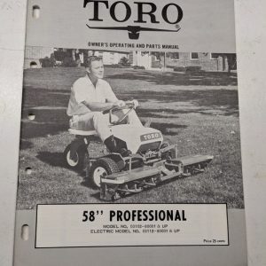 Toro Owners Operating Parts Manual List Book Catalog 58” Professional 03102