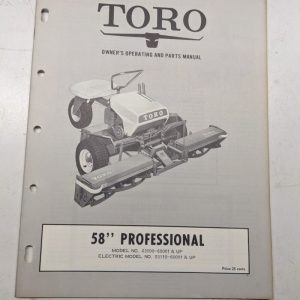 Toro Owners Operating Parts Manual List Book Catalog 58” Professional 03100