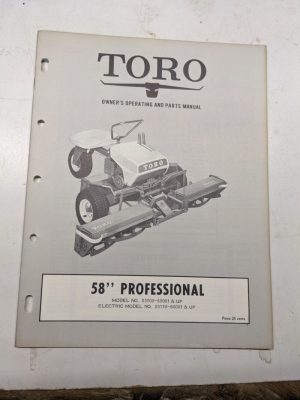 Toro Owners Operating Parts Manual List Book Catalog 58” Professional 03100