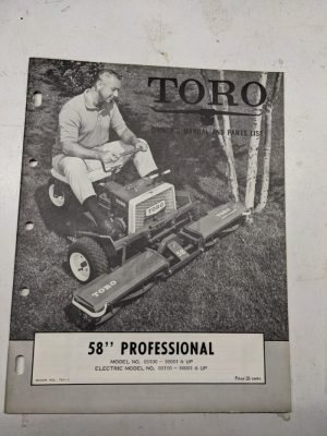 Toro Owners Operating Parts Manual List Book Catalog 58” Professional 1964