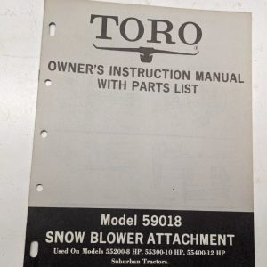 Toro Owners Operating Parts Manual List Book Catalog Model 59018 Snow Blower