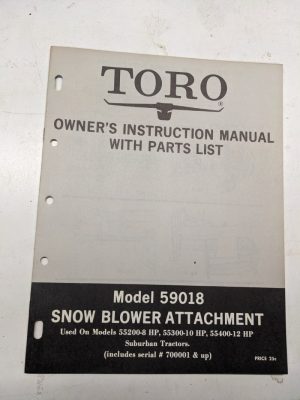 Toro Owners Operating Parts Manual List Book Catalog Model 59018 Snow Blower