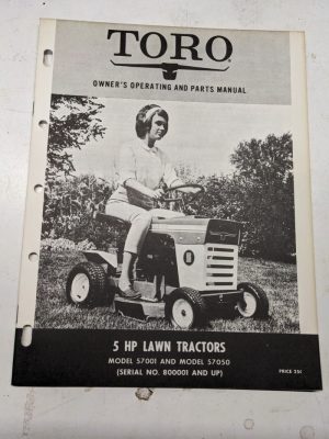 Toro 5Hp Lawn Tractors 57001 Owners Operating Parts Manual List Book Catalog