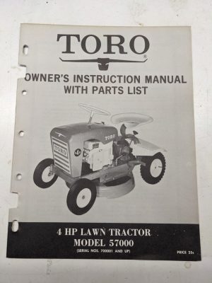 Toro 4Hp Lawn Tractors 57000 Owners Operating Parts Manual List Book Catalog