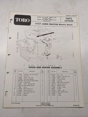 Toro 8Hp Parts Catalog List Book Manual Lawn Tractor 55166 55233 1972 3310-243