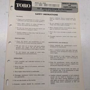 Toro 32” Snowthrower Blower 7 8 Hp 1971 Parts Catalog List Book Owner'S Manual