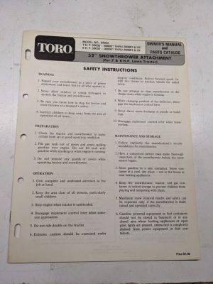 Toro 32” Snowthrower Blower 7 8 Hp 1971 Parts Catalog List Book Owner'S Manual