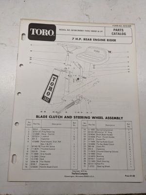 Toro 7Hp Rear Engine Rider 56108 3310-438 1972 Parts Catalog List Book Manual