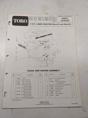 Toro 5Hp Lawn Tractor 57003 57017 57025 1972 Parts Catalog List Book Manual