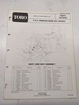 Toro Key-Lectric Parts Catalog List Book Manual 7Hp Lawn Tractor 56030 1973