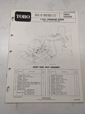 Toro Premium Rider Parts Catalog List Manual 5Hp Lawn Tractor 56020 56025 1973