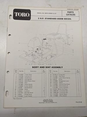 Toro 5Hp Parts Catalog List Manual Lawn Tractor Standard Rider 56015 1972