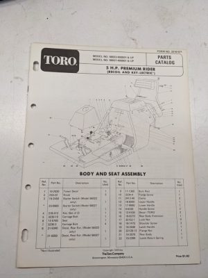 Toro Rider Parts Catalog List Manual 5Hp Lawn Tractor Premium 56022 56027 1973