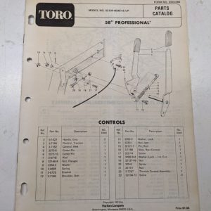 Toro Professional Parts Catalog List Manual Lawn Tractor 58” 03104 1973