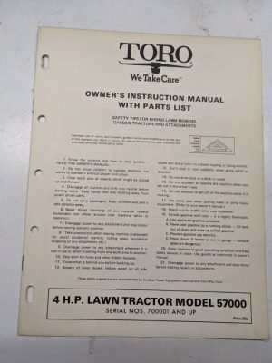 Toro 4Hp Owners Instruction Manual Parts List Book Catalog Lawn Tractor 57000