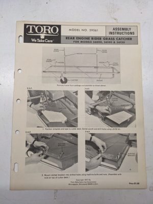 Toro 59061 Front Engine Rider Grass Catcher Assembly Instructions Manual Model