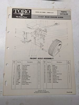 Toro Parts Catalog List Book Manual 5Hp Rear Engine Rider 56000 1971