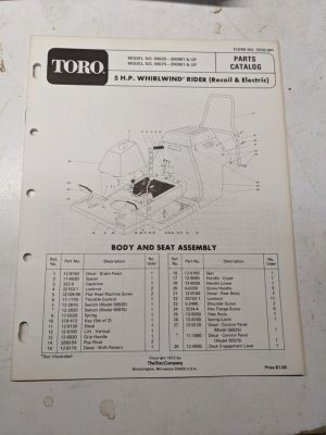 Toro Parts Catalog List Book Manual 5Hp Whirlwind Wider 56525 56575 1972