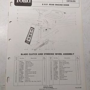 Toro Parts Catalog List Book Manual 8Hp Rear Engine Rider 56180 1972