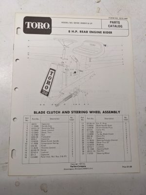 Toro Parts Catalog List Book Manual 8Hp Rear Engine Rider 56180 1972