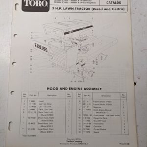 Toro Parts Catalog List Book Manual 5Hp Lawn Tractor 57003 57017 57025 1971