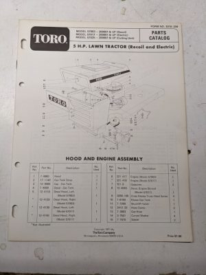 Toro Parts Catalog List Book Manual 5Hp Lawn Tractor 57003 57017 57025 1971