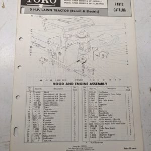 Toro Parts Catalog List Book Manual 5Hp Lawn Tractor 57054 57060 1969