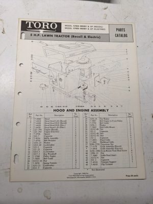 Toro Parts Catalog List Book Manual 5Hp Lawn Tractor 57054 57060 1969